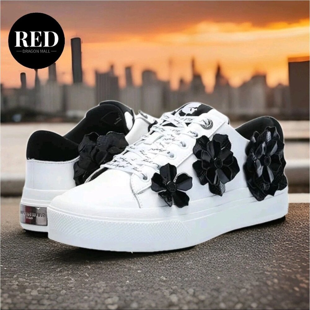 Karl Lagerfeld Paris Georgia Lace Up Sneaker White Black - Women's Size 8.5